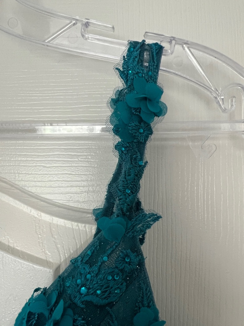 Teal Floral Embellished Tulle Gown good for Prom or Formals. Only worn once - Picture 4 of 12